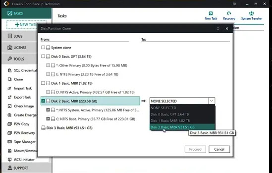 selecting drive