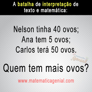 Nelson tinha 40 ovos, Ana tem 5 ovos, Carlos terá 50 ovos, quem tem mais ovos?