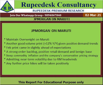 JPMORGAN ON MARUTI - Rupeedesk Reports - 02.03.2021