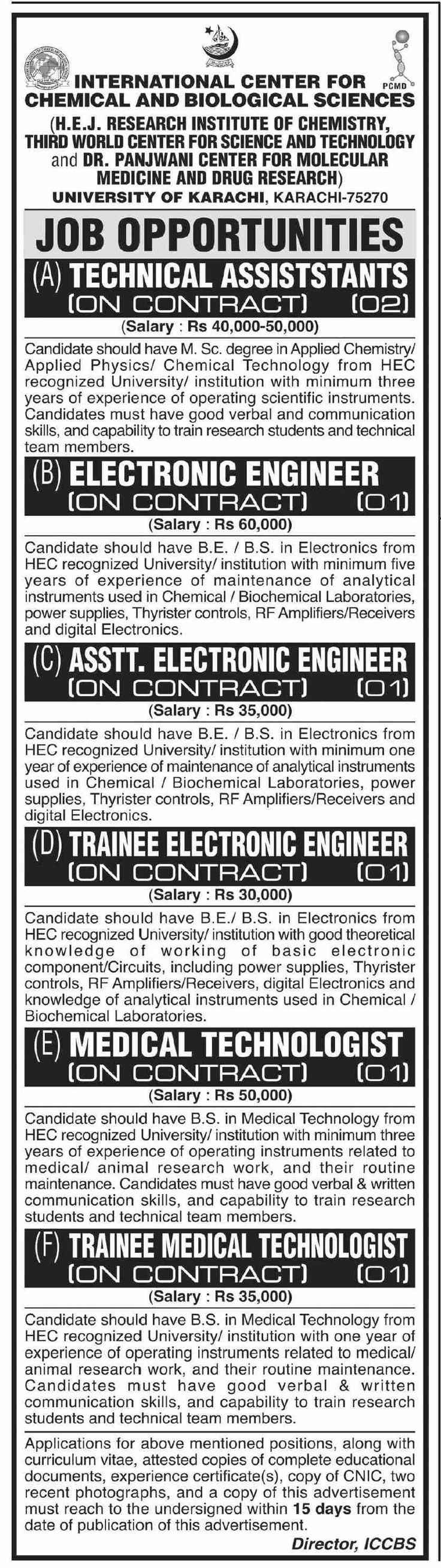 International Center For Chemical and Biological Sciences ICCBS Jobs 2021 Karachi