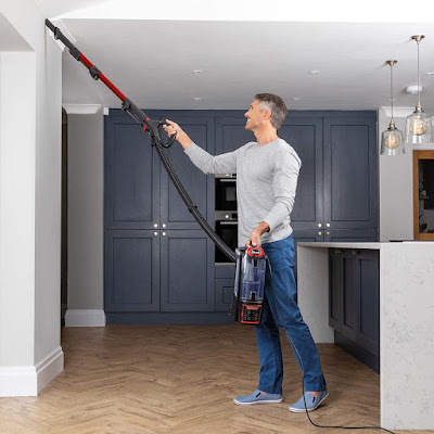 The telescopic pole on the shark cleaner gets the corners without having to stand on a chair