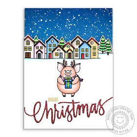 Sunny Studio Stamps: Hogs & Kisses Scenic Route Christmas Garland Frame Christmas Cards by Anja Bytyqi