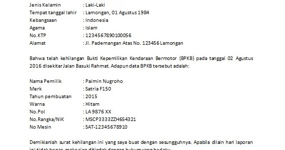 Contoh Surat Keterangan Kehilangan Faktur Contoh Surat Terbaru Apabil digunakan sebagai referensi mohon.