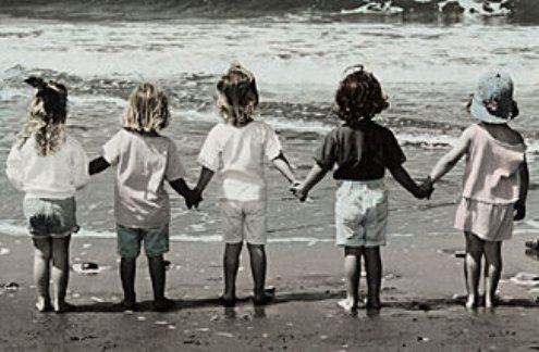 Line of children holding hands