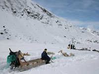 To study the advance and retreat of glaciers over nearly 10,000 years, scientists extracted sediment cores from the bottom of glacier-fed Kulusuk Lake in southeast Greenland. (Credit: William D'Andrea) Click to Enlarge.