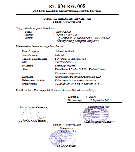 Contoh Surat Izin Tidak Masuk Kerja dari RT RW  RUANGSIPIL