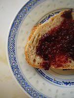 Homemade raspberry jam on Treestone Bakery bread