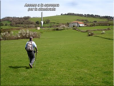 Se cruza el prado hasta la carretera