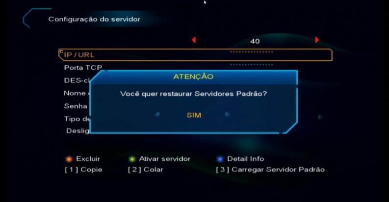 Restaurar servidor padrão