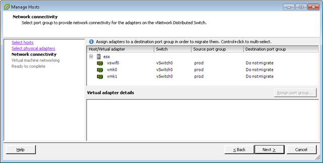 VMware Networking - Hosts connected to vDS - Network connectivity