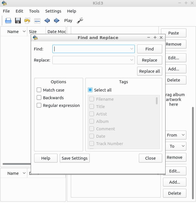 Kid3 find and replace option