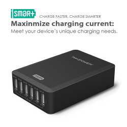 RAVPower 50W 10A 6-Port USB Charger Desktop Charging Station with iSmart Technology 