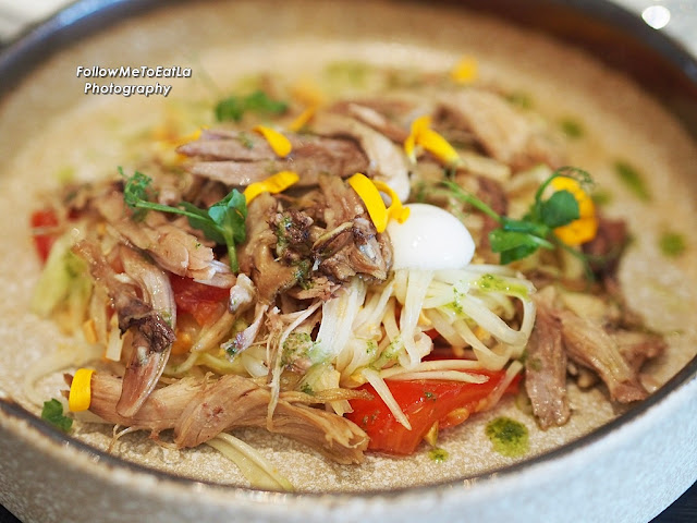  Duck Leg Confit Young Papaya, Homemade Salted Egg, Coconut Spheres RM 30