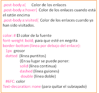 etiquetas css para modificar el codigo de los enlaces