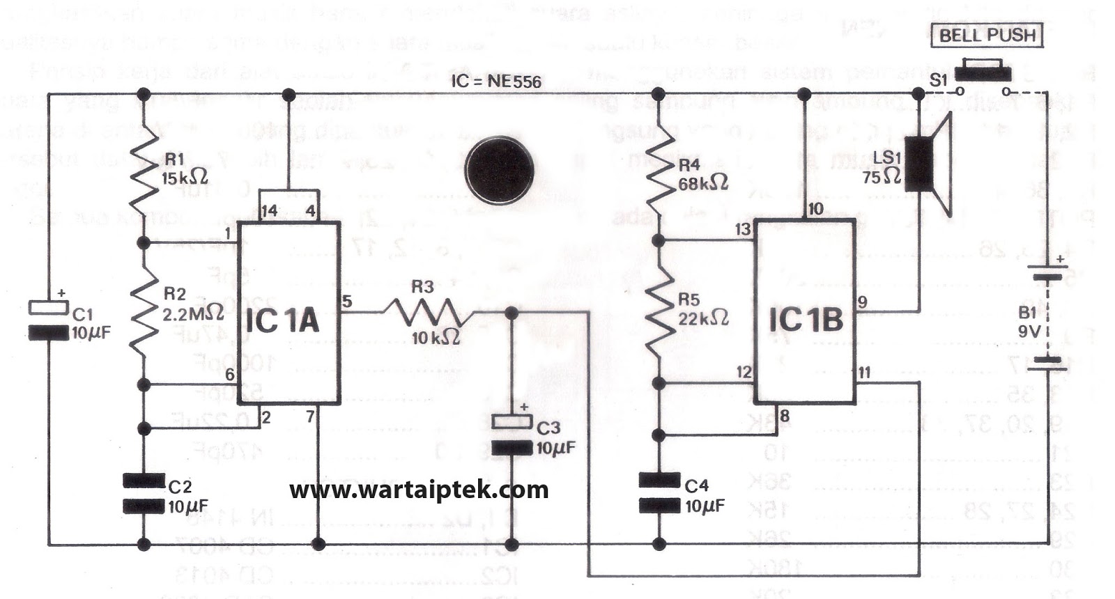 Gambar Skema Rangkaian  Bel  2 Nada Warta IPTEK