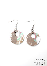 Boucles d'oreilles pâte polymère Mokume Gane Blanc Rose Antique Taupe Vert Feuilles d'Argent Stenna Création