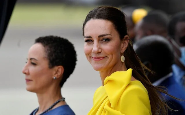 Kate Middleton wore a flowing canary yellow Roksanda dress. Roksanda Brigitte dress. Kate wore her Aquazzura Cece pumps