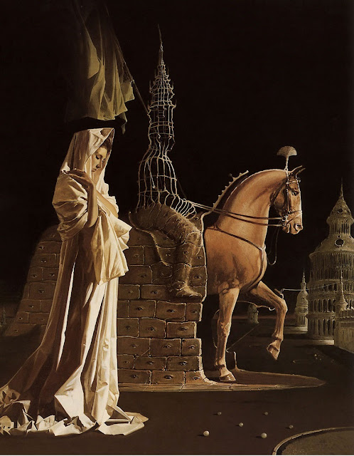 equestrian statue,enigma,surrealism painting