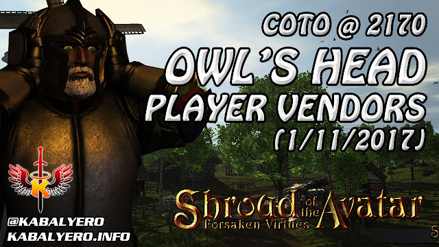 Shroud Of The Avatar Market Watch 💰 COTO @ 2170, Owl's Head Player Vendors (1/11/2017)