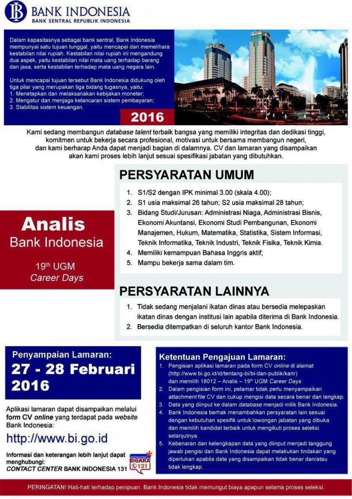 Lowongan Bank Indonesia 2017 2018 - Lowongan Kerja