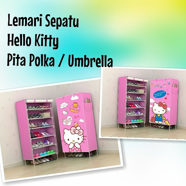 Lemari Sepatu Hello Kitty Murah Grosir Ecer Pita Polka / Umbrella.