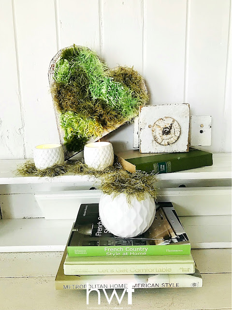 winter,wreaths,wall art,garden art,garden style,tutorial,Valentine's Day,spring,DIY,diy decorating,home decor,inspired by nature,re-purposed,up-cycling,thrifted,moss,moss wreath,moss wall art,yarn crafts,crafting with yarn,painting.