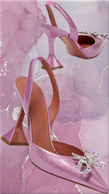 ♦Pink Amina Muaddi Rosie patent leather slingback pumps #brilliantluxury