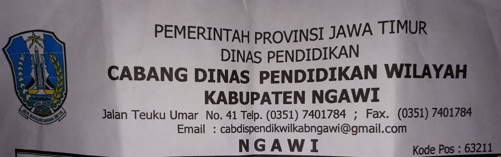 Alamat Cabang Dinas Pendidikan Wilayah Kabupaten Ngawi