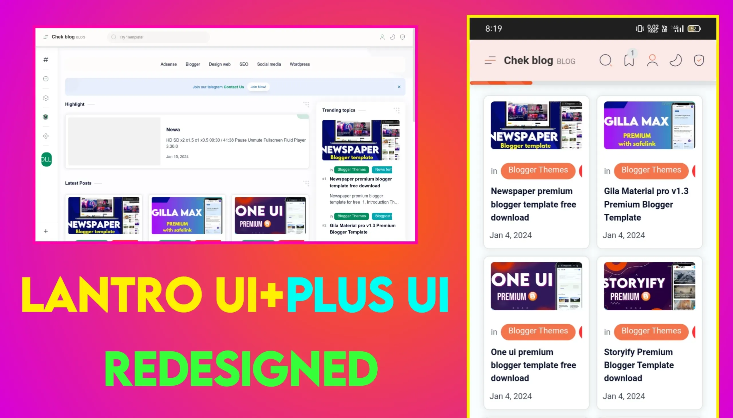Lantro UI + Plus UI Redesigned Premium Blogger Template