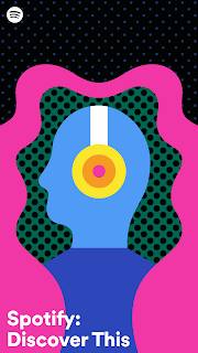 Graphic of a head in side profile with headphones on surrounded by a pink blob.