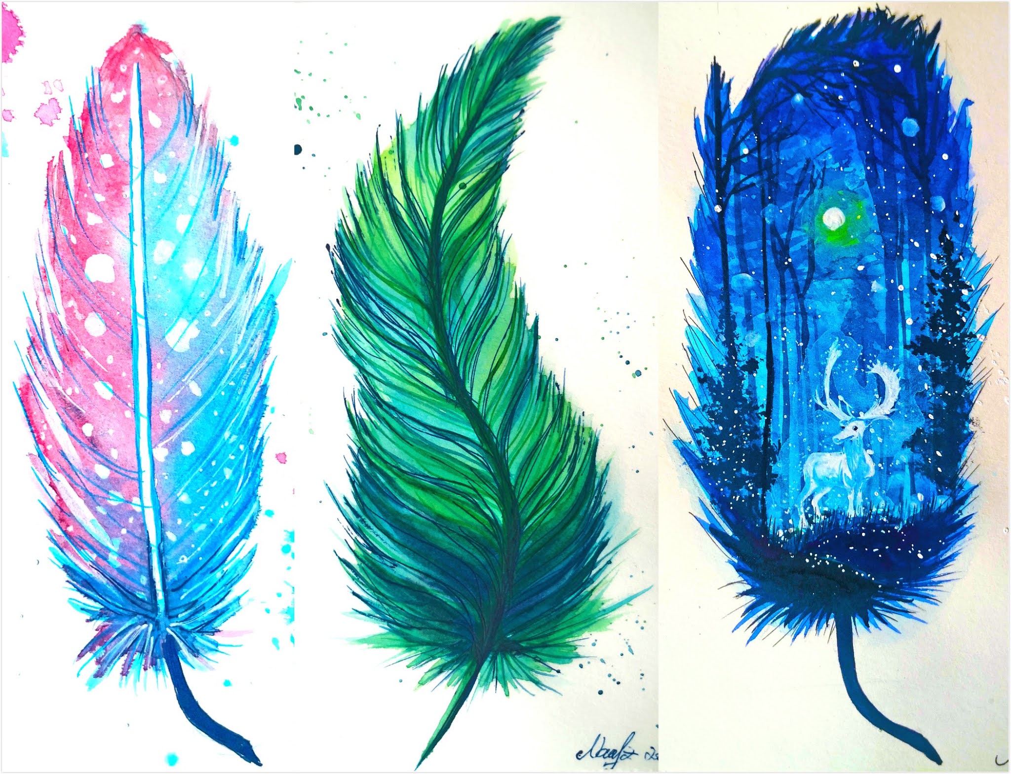 3 kinds of feather painting methods, watercolor creative DIY feather painting tutorial