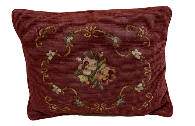 vintage floral needlepoint pillow
