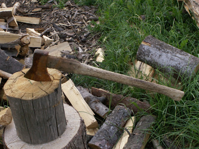 Axe splitting wood