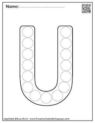 Letter U dot markers free preschool coloring pages ,learn alphabet ABC for toddlers