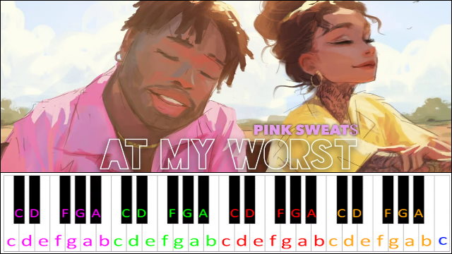 At My Worst by Pink Sweat$ (Easy Version) Piano / Keyboard Easy Letter Notes for Beginners