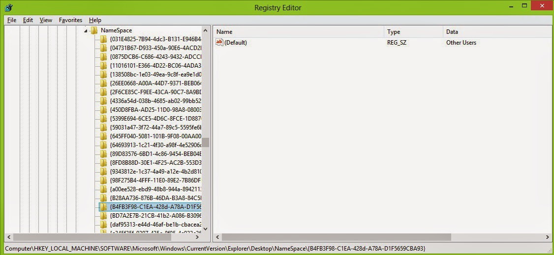 HKEY_LOCAL_MACHINE \ SOFTWARE \ Microsoft \ Windows \ CurrentVersion \ Explorer \ Desktop \ NameSpace 