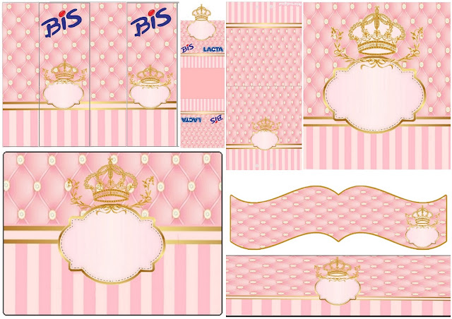 Golden Crown in Pink: Free Printable Candy Bar Labels.