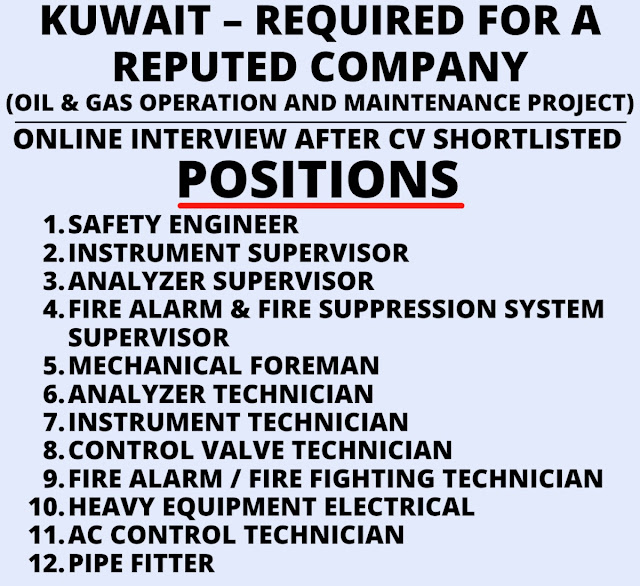 Oil and Gas job vacancies in Kuwait - Operation & maintenance project