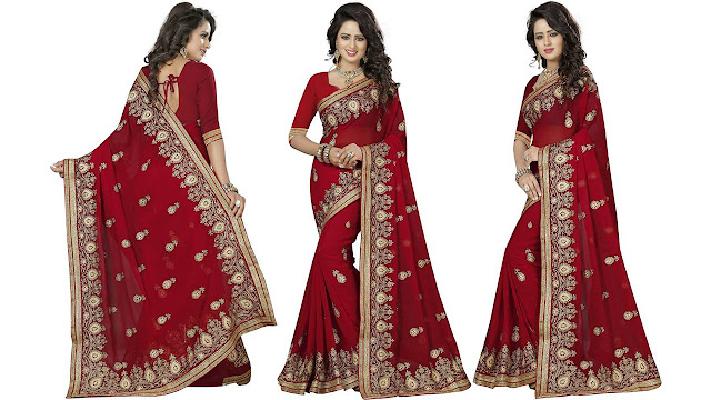 Viva N Diva Embroidered Fashion Georgette Saree  (Red)