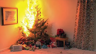 Christmas tree on fire