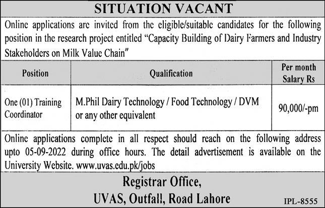 Latest University of Veterinary and Animal Sciences UVAS Education Posts Lahore 2022