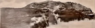 View across the boiling crater lake showing the stratified walls surrounding it, and the salt deposits on these walls, December 31, 1905.