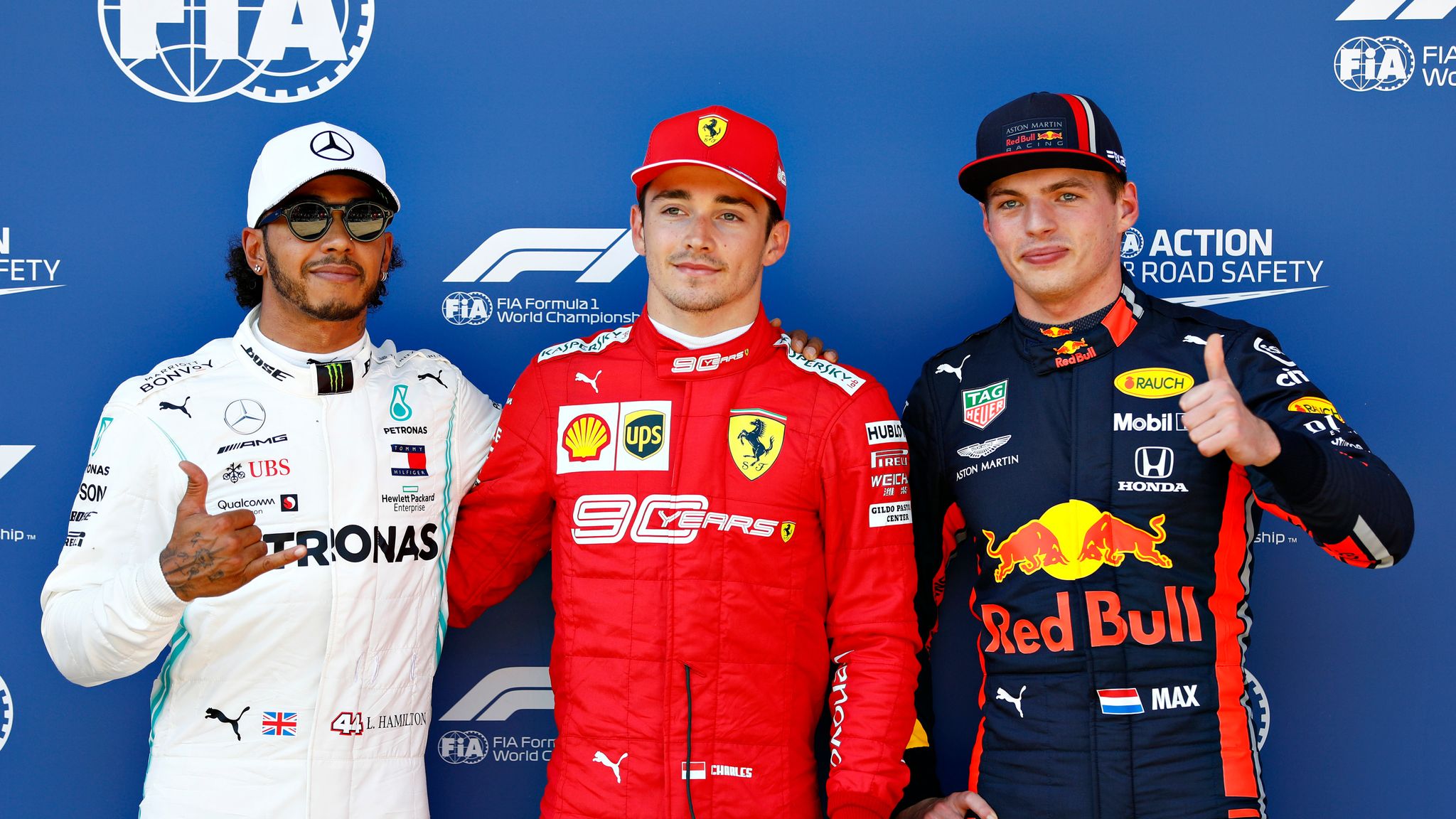 Lewis Hamilton (left), Charles Leclerc (centre) and Max Verstappen (right) are F1 Manager 2022's top drivers
