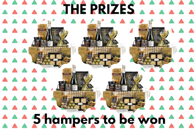 A graphic showing the five hampers that are available to win