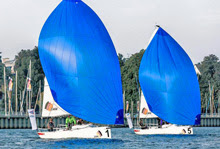 J/70s sailing downwind in German regatta series