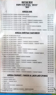 Menu Bakmi Effata