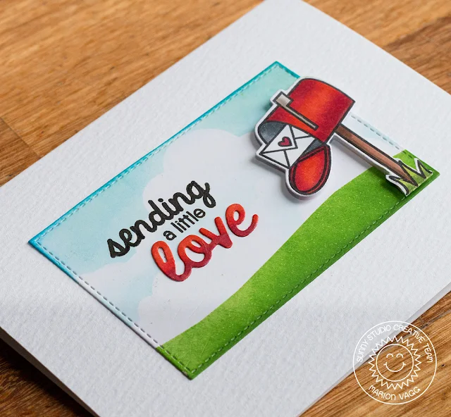 Sunny Studio: Sending A Little Love Mailbox Card by Marion Vagg (using Sending My Love Stamps and Love die from Furever Friends)