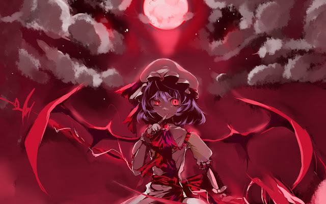     Remilia Scarlet Anime Touhou Project Red Full Moon Girl Devil Wings Red Eye  HD Wallpaper Desktop PC Background 1441