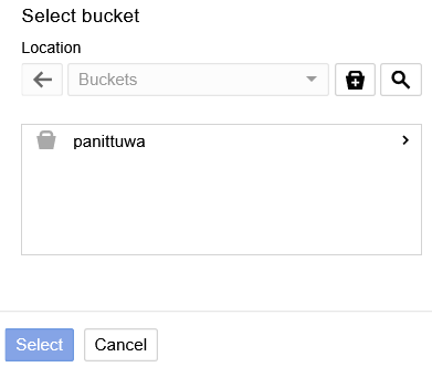 selecting an existing Cloud Storage bucket