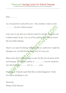 apology letter for vehicle damage